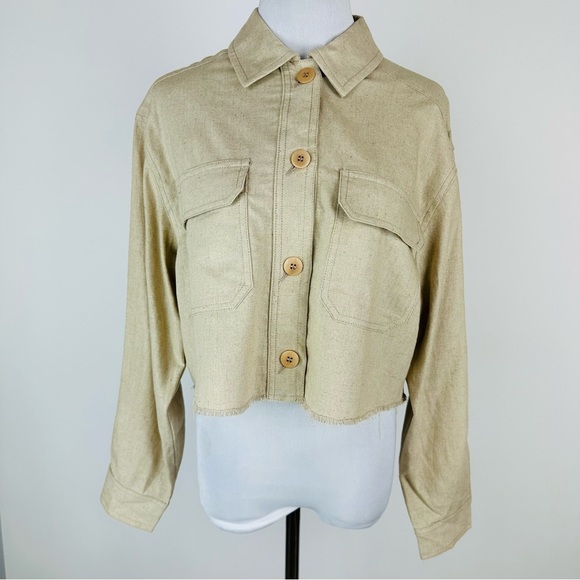 ZARA Neutral Lightweight Cropped Jacket Size Small - Picture 1 of 13